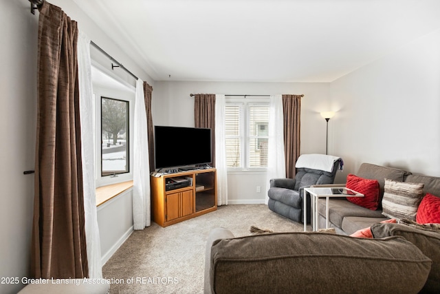 living room with light colored carpet