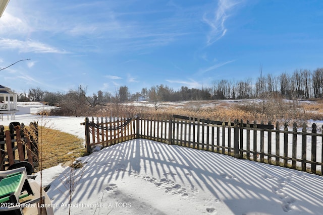 view of snow covered deck