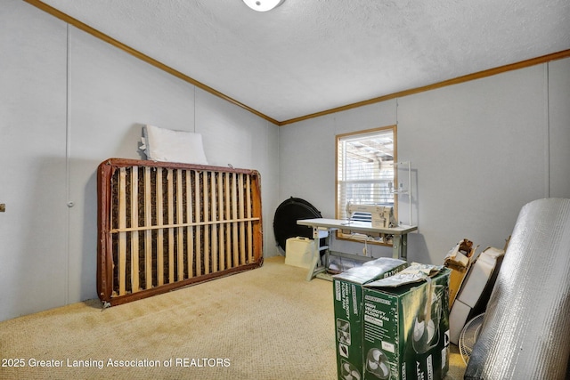 1987 W Isabella Rd, Midland, MI 48640 - carpeted office with crown molding, vaulted ceiling, and a textured ceiling