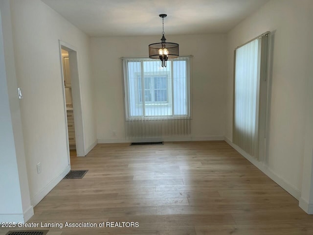 unfurnished dining area with light hardwood / wood-style floors