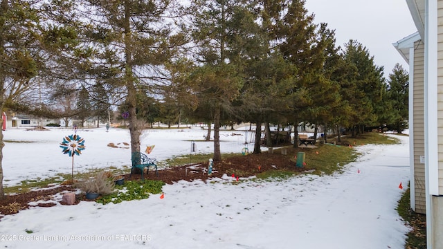 view of yard layered in snow