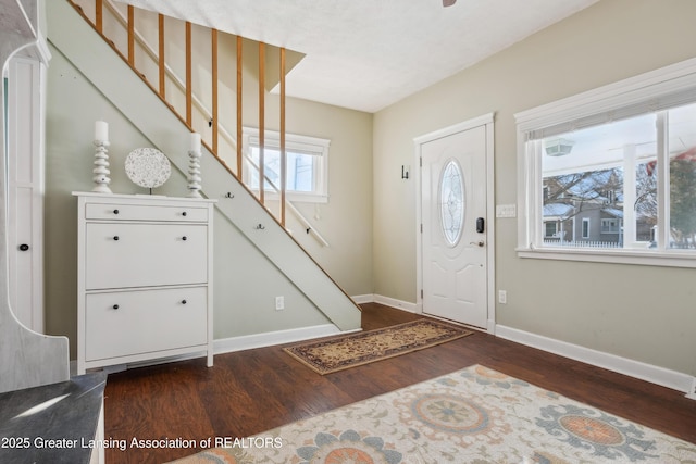 foyer entrance featuring dark wood-type flooring