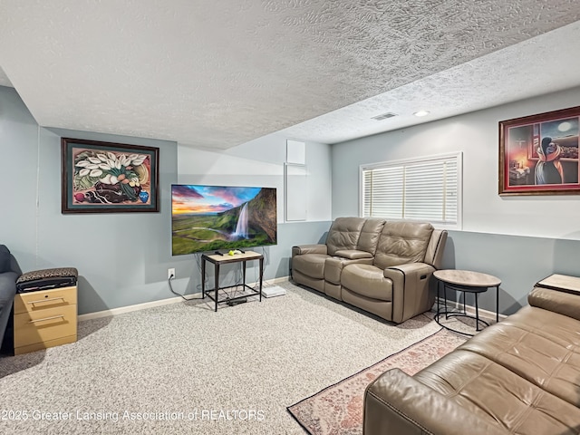 living room with a textured ceiling