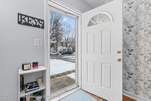 entryway with hardwood / wood-style floors and a wealth of natural light