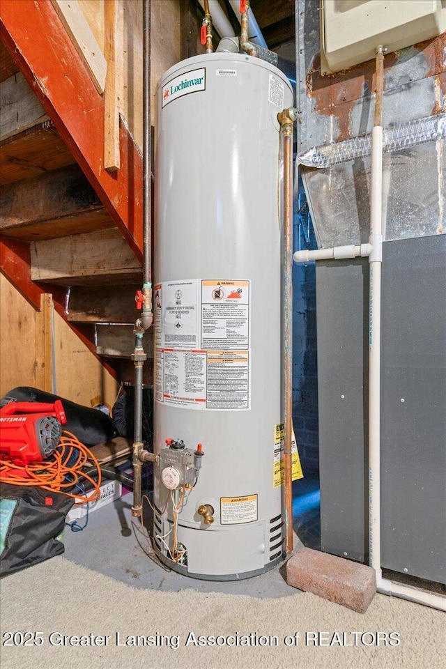 utility room with water heater