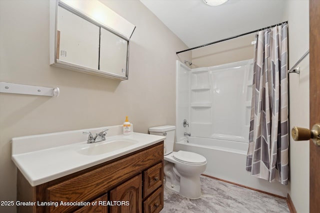 full bathroom featuring vanity, toilet, and shower / bath combo with shower curtain