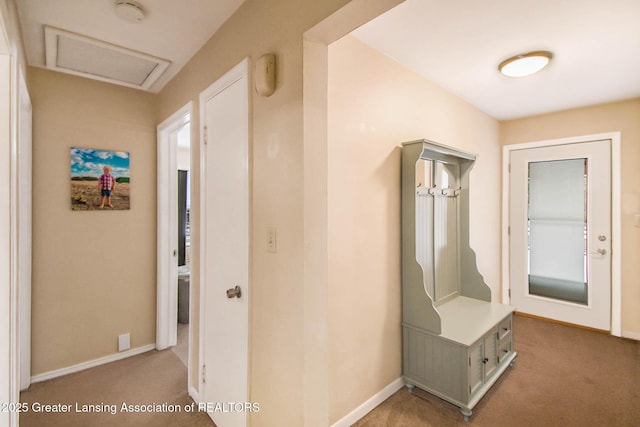 mudroom with carpet floors