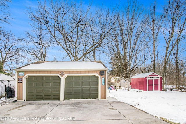 view of snow covered garage