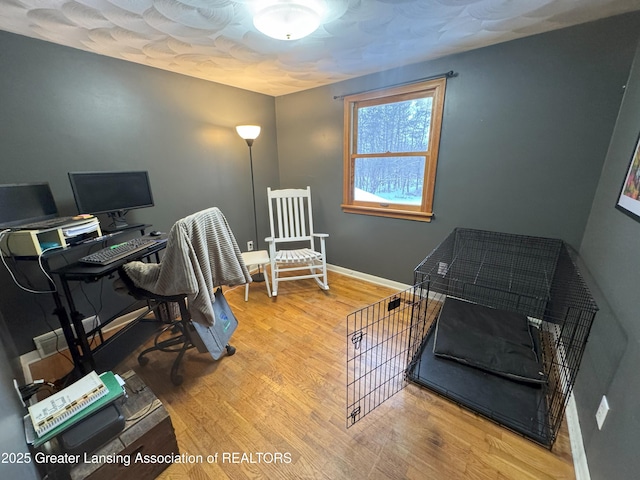 office area with wood-type flooring