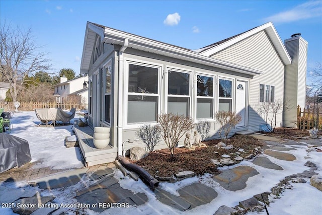 view of snow covered exterior