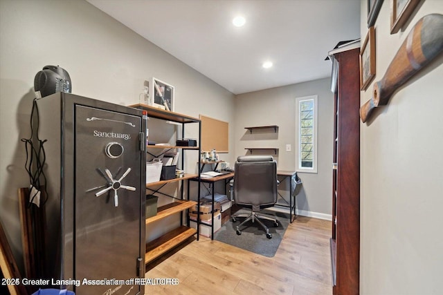 office area featuring light hardwood / wood-style floors