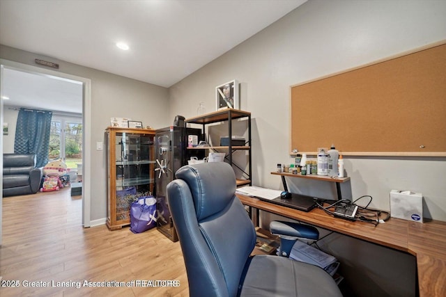 office area featuring light hardwood / wood-style floors