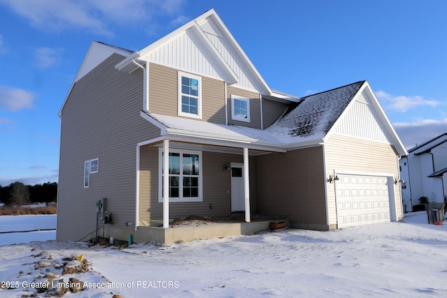 view of front of home with an attached garage and board and batten siding