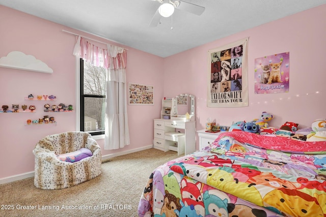 bedroom with carpet flooring and ceiling fan