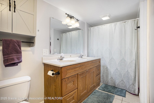 bathroom featuring tile patterned floors, toilet, and vanity