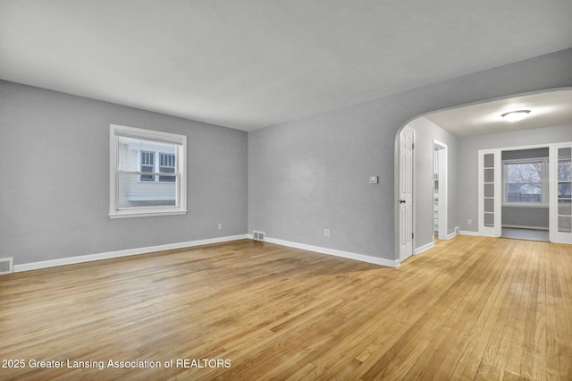 empty room featuring a wealth of natural light and light hardwood / wood-style flooring