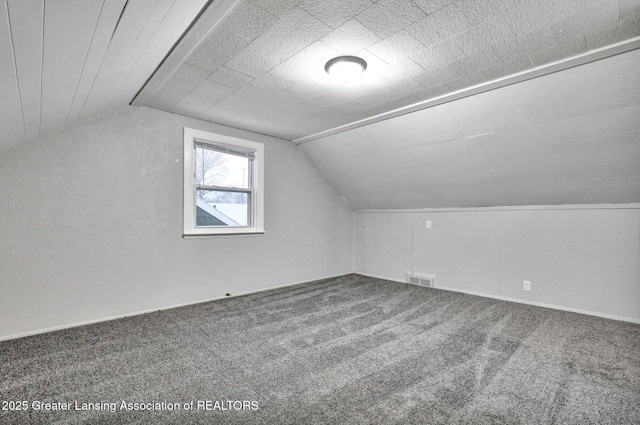 additional living space featuring carpet floors and vaulted ceiling