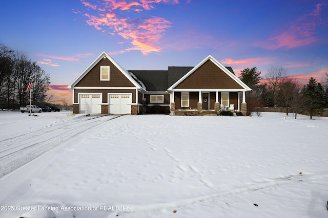 craftsman house featuring a garage and a porch