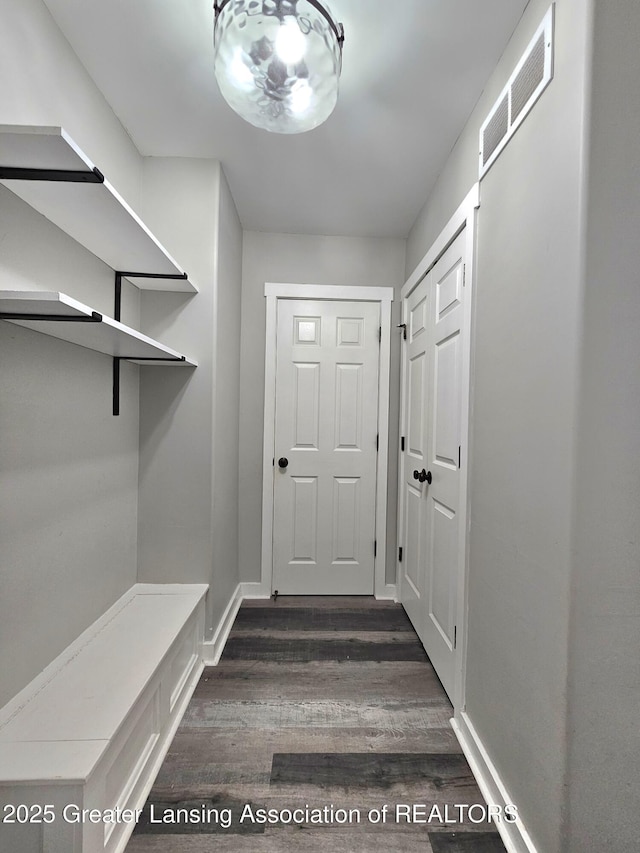 mudroom featuring dark hardwood / wood-style flooring