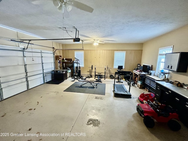 garage with a garage door opener