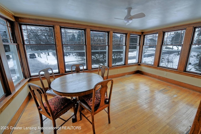 sunroom / solarium with ceiling fan