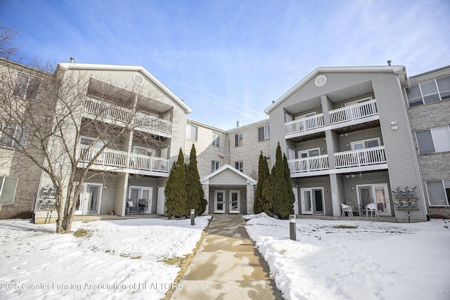 view of snow covered building