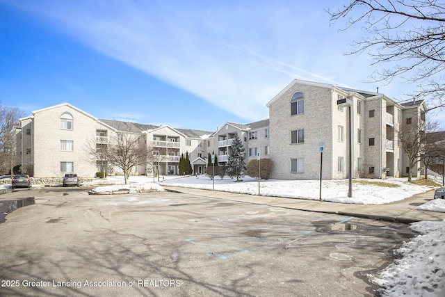 view of snow covered property