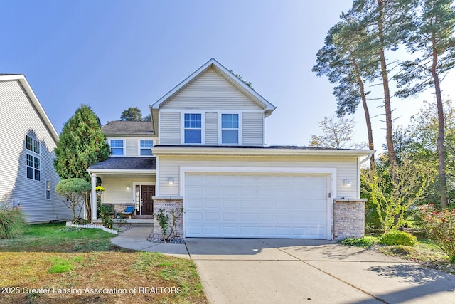 front facade featuring a porch and a garage