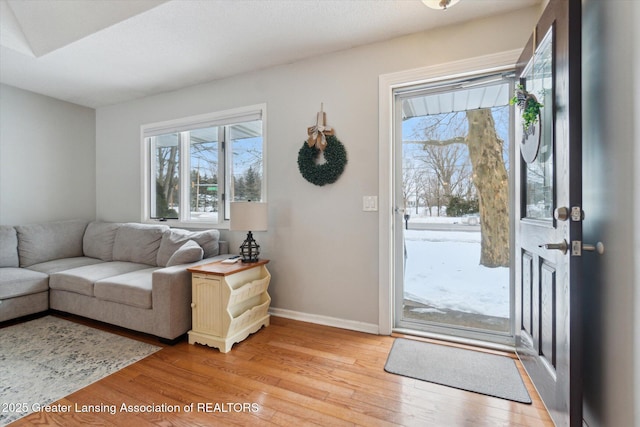 interior space featuring baseboards and light wood-style floors