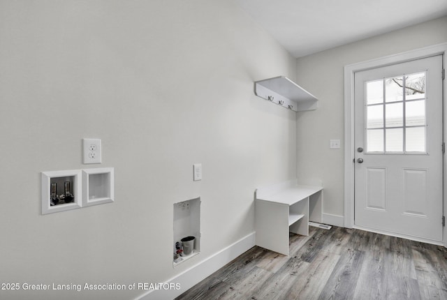 mudroom with baseboards and light wood finished floors