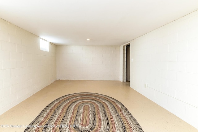 basement featuring concrete block wall