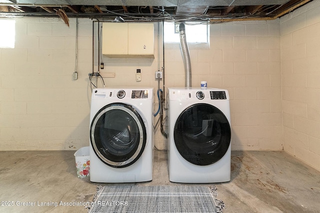 washroom featuring laundry area and washing machine and clothes dryer