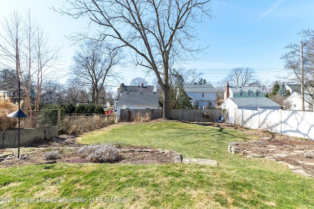 view of yard with a fenced backyard