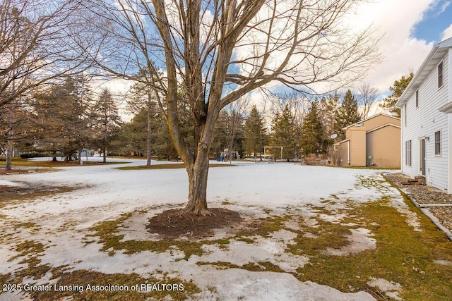 view of yard covered in snow