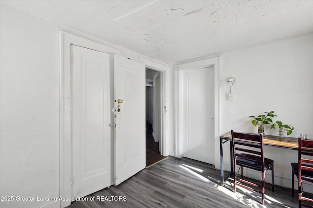 entryway with dark wood finished floors