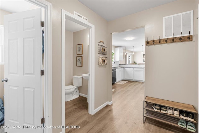 hall featuring baseboards and light wood-style floors