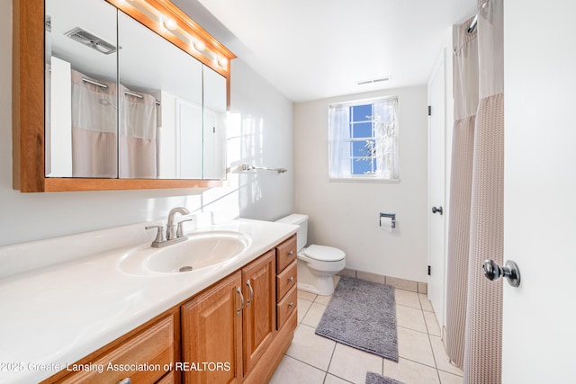 full bath with tile patterned flooring, visible vents, vanity, and toilet