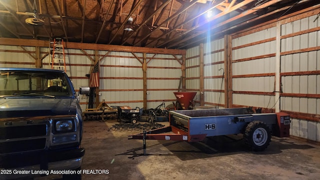 garage with metal wall