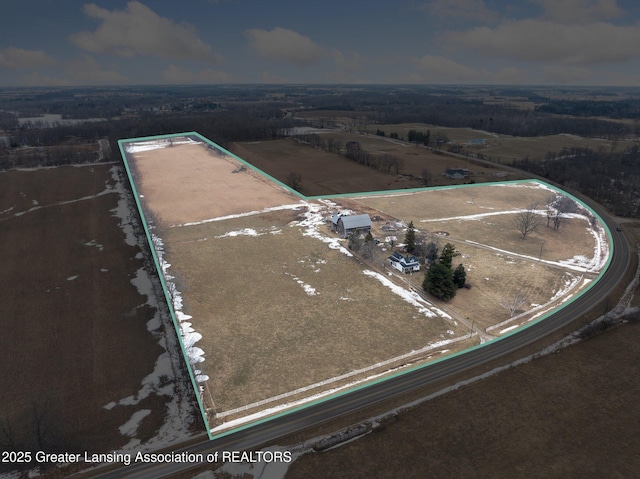 aerial view featuring a rural view