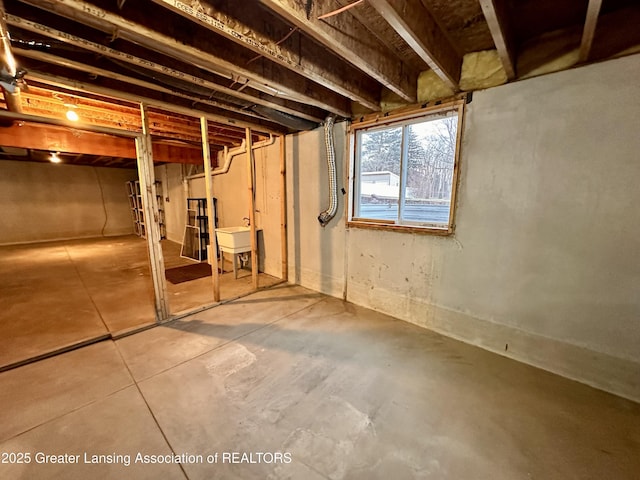 basement featuring a sink