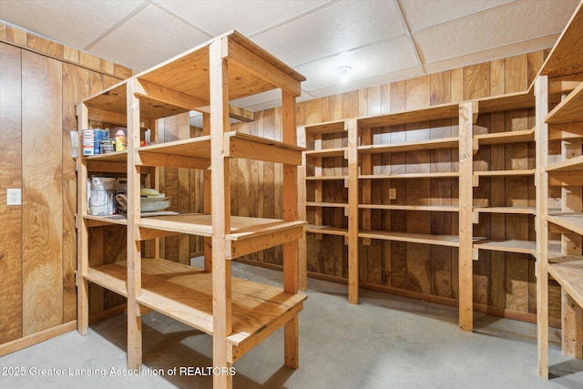 storage room with a sauna