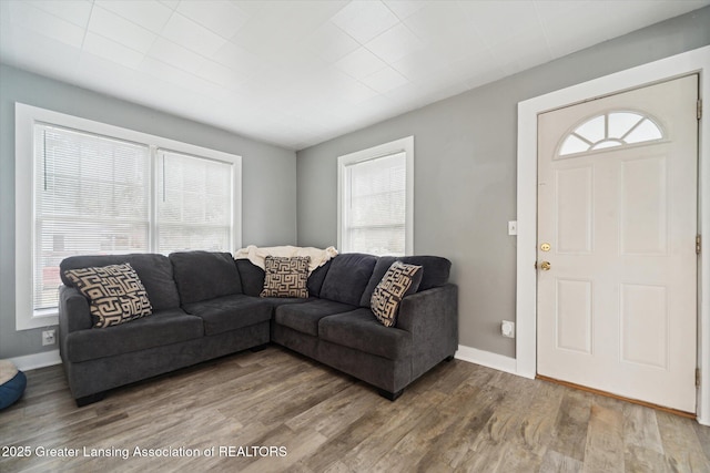 living room featuring baseboards and wood finished floors