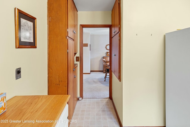 hall with light carpet and baseboards