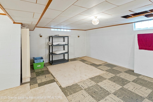 basement with tile patterned floors