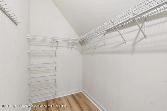 walk in closet with wood finished floors