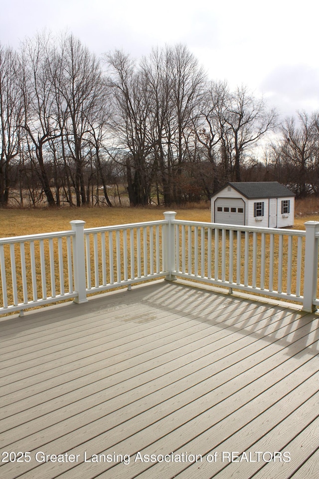 deck with an outbuilding