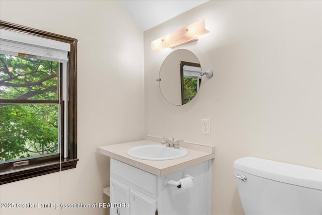 9840 W Herbison Rd, Eagle, MI 48822 - bathroom with vanity and lofted ceiling