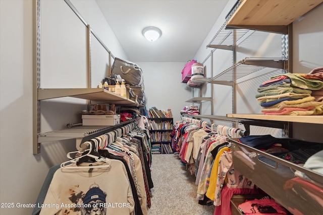 walk in closet featuring carpet floors