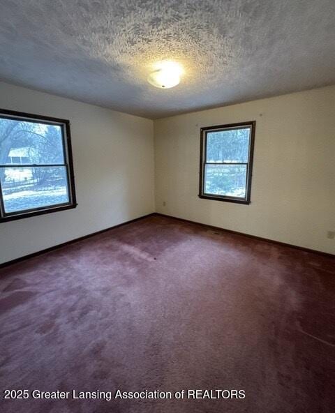 carpeted spare room featuring a textured ceiling