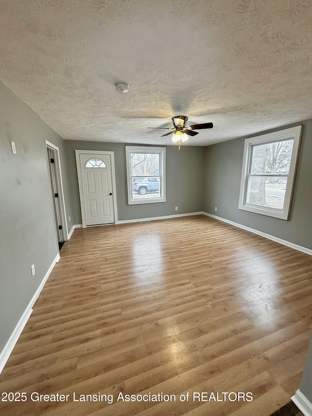 entryway featuring a healthy amount of sunlight, light wood-style flooring, and baseboards